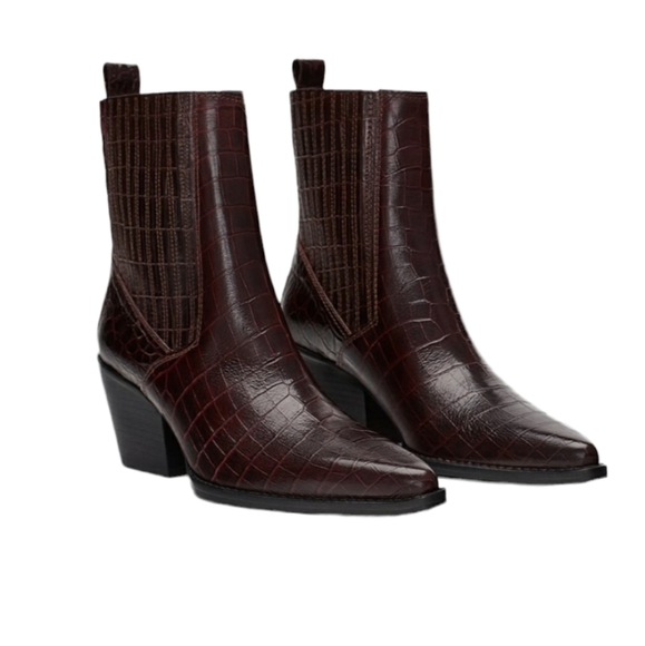 Zara Shoes - Zara Women Leather Mock Croc Animal Print Ankle Boots Size 36